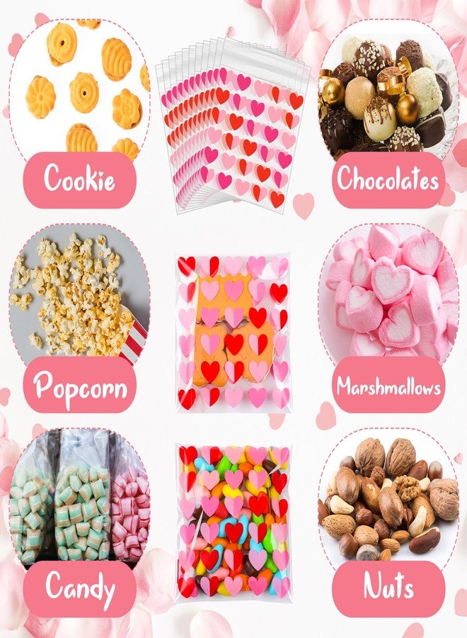 Supervitae 200 Pcs Valentines Cellophane Cookie Bags Bulk 4 x 4 Inch Heart Cellophane Bags Self Adhesive Clear Treat Goodie Gift for Valentine's Day Party Supplies Snacks Bakery Cookie Packaging - Image 4